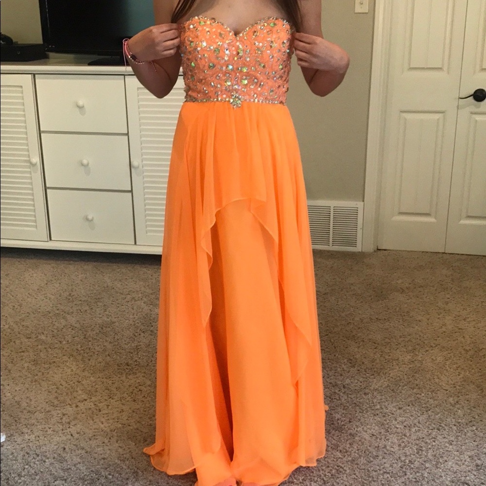 Orange Crystal Prom Dress